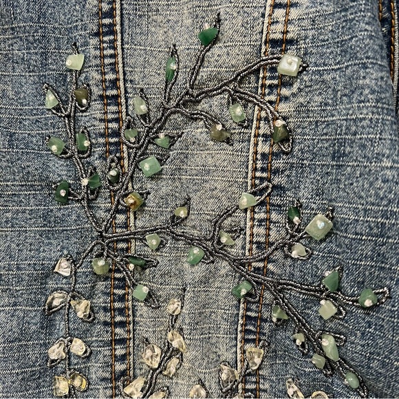 Mango Denim Embellished Jean Jacket Button Up Embroidered Size Medium Vintage - Picture 4 of 12